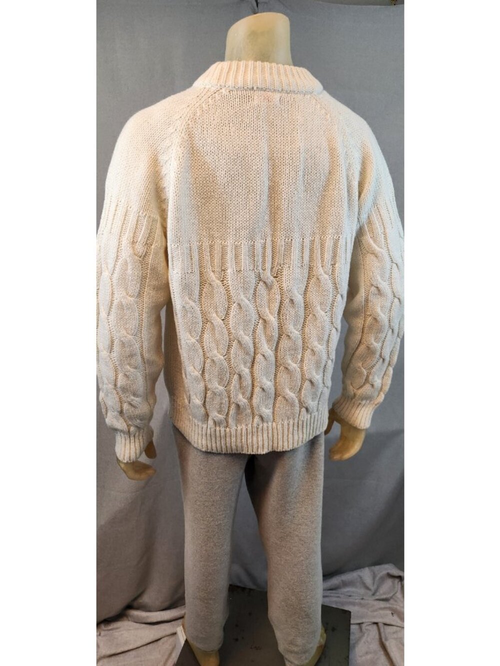 Vintage Thane LARGE White Crew Neck Long Slv Cable Knit Pullover Sweater Top - Picture 4 of 6